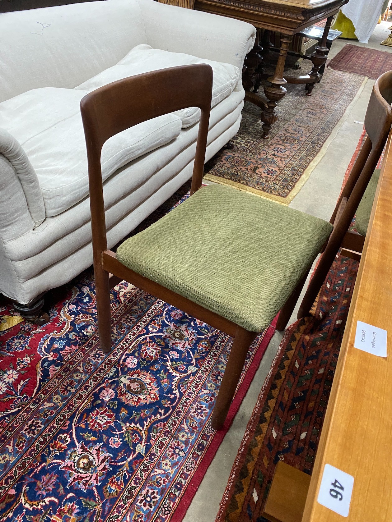 John Herbert for Younger furniture a set of six mid century teak dining chairs, width 48cm, depth 46cm, height 76cm